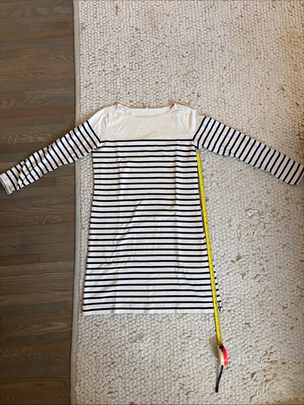 Muji White and Navy Striped Midi Dress